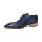 Duca Di Matiste "Imperio" Ocean Blue Genuine Italian Calf Leather Crocodile/Ostrich/Lizard Print Lace-Up Dress Shoes.